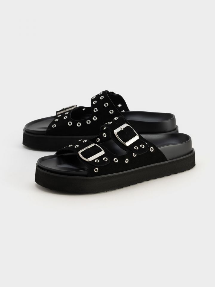 כפכפי פלטפורמה עור זמש רצועות