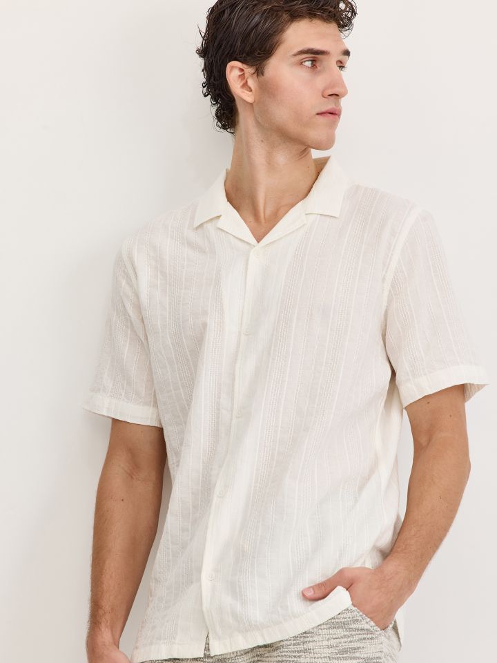 חולצת אריג קאמפ שרוול קצר פסים