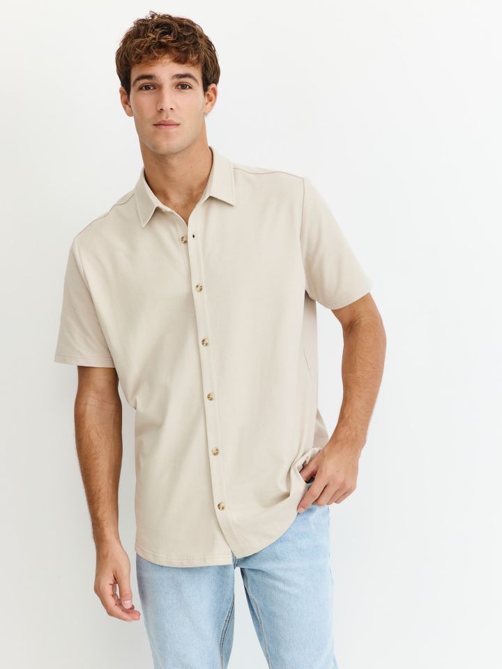 חולצה מכופתרת קצרה טקסטורת ריב