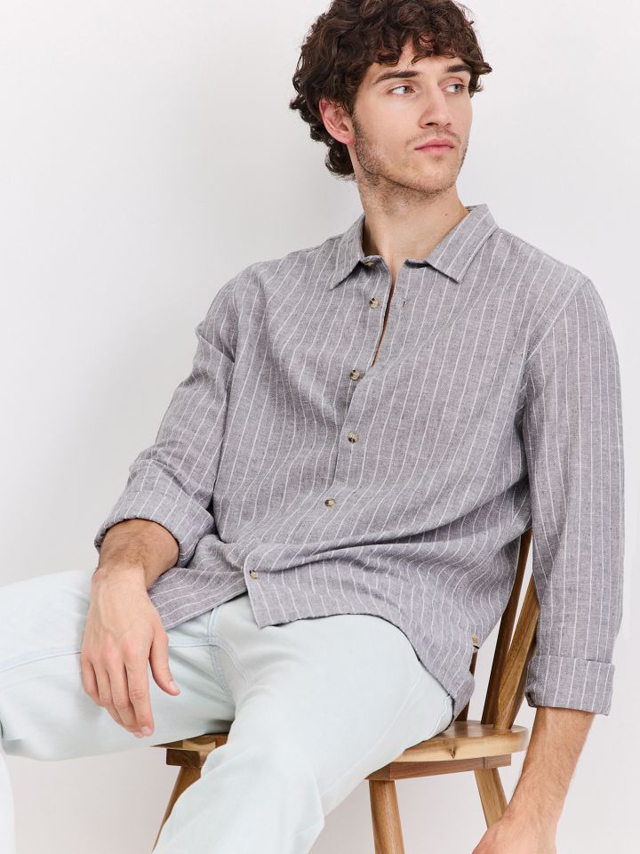 חולצה מכופתרת ארוכה פסים