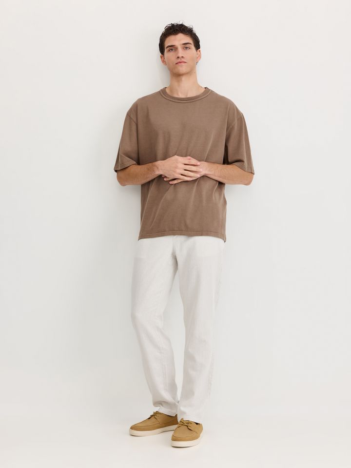 מכנסי צ’ינו כותנה בשילוב פשתן