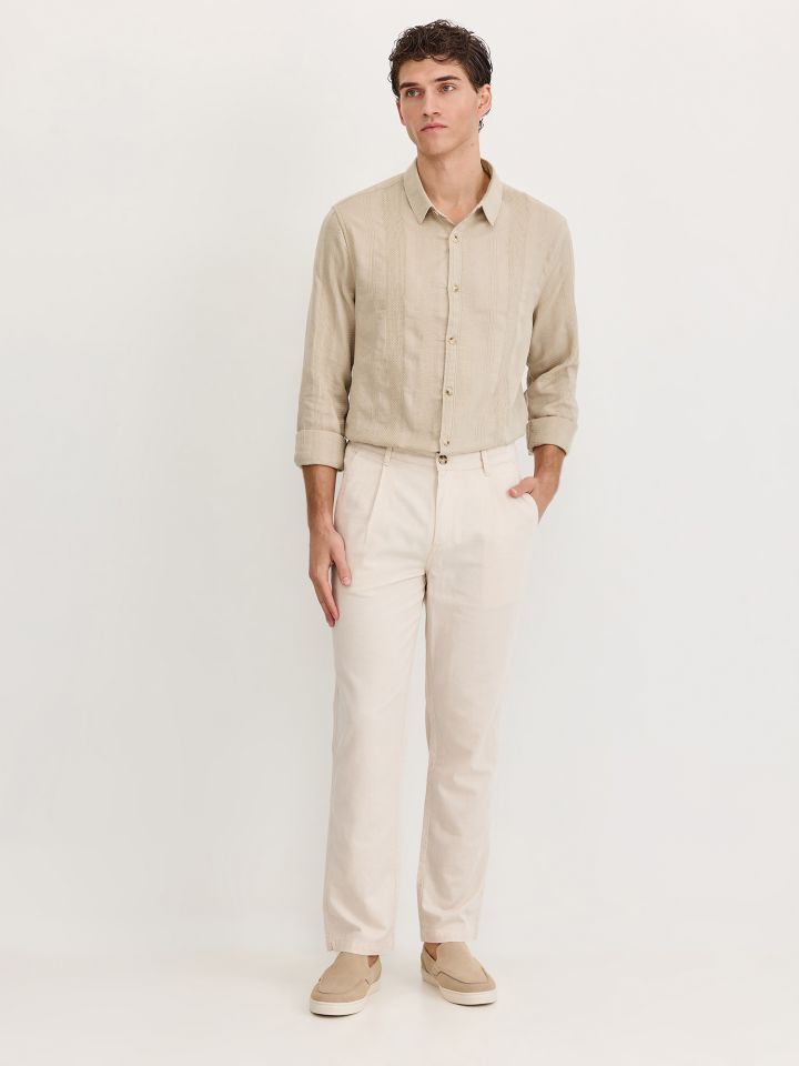 מכנסי צ’ינו מחוייטים בשילוב פשתן