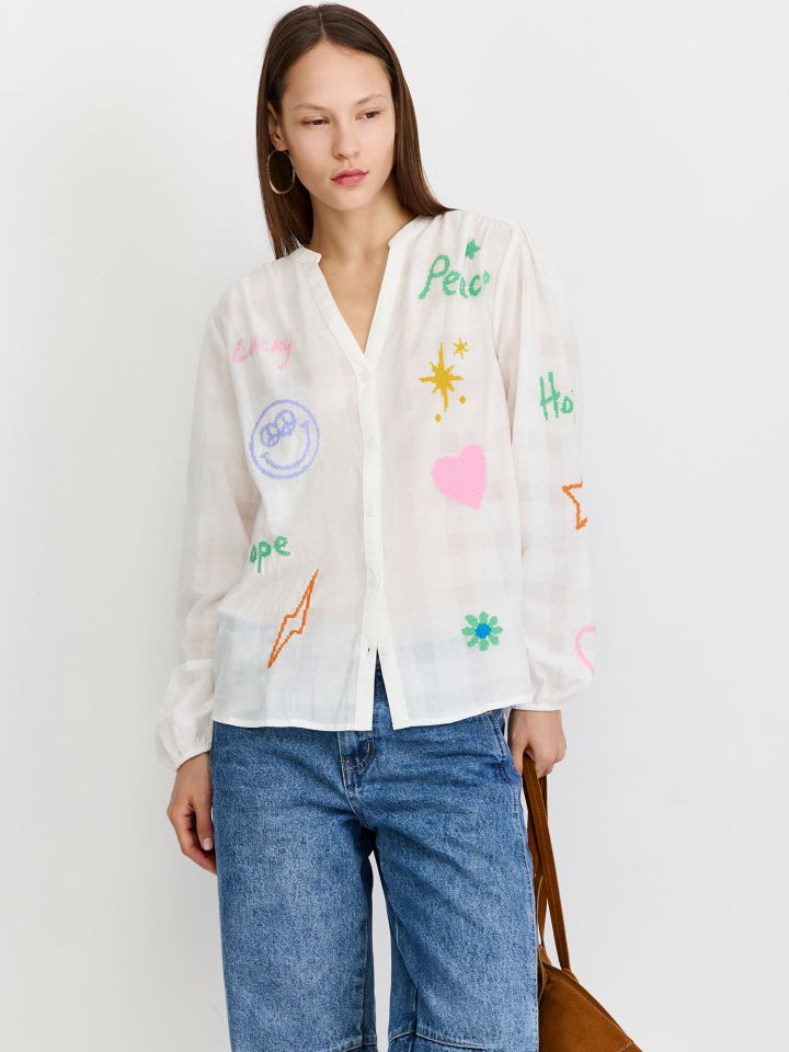 חולצה מכופתרת רקמת SMILEY