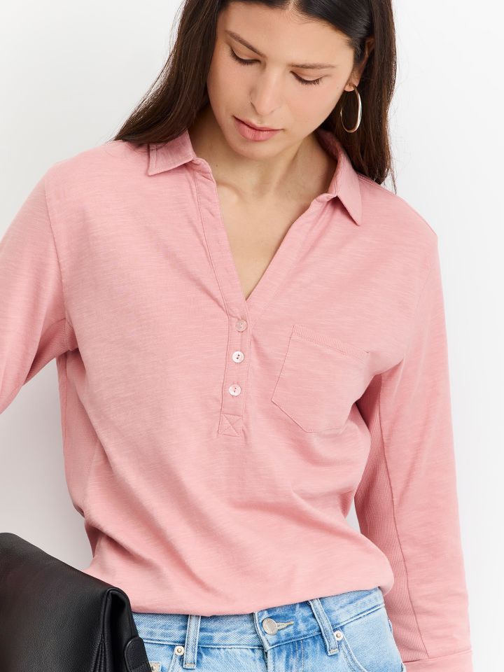 טי שירט כפתורים שרוול 3/4