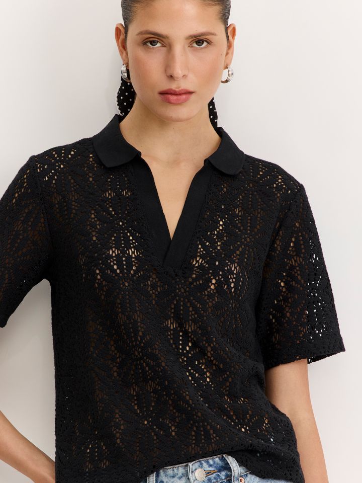 חולצת פולו סריגת קרושה