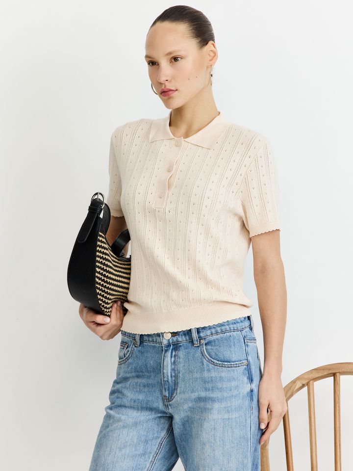 חולצת פולו בסריגת פוינטל