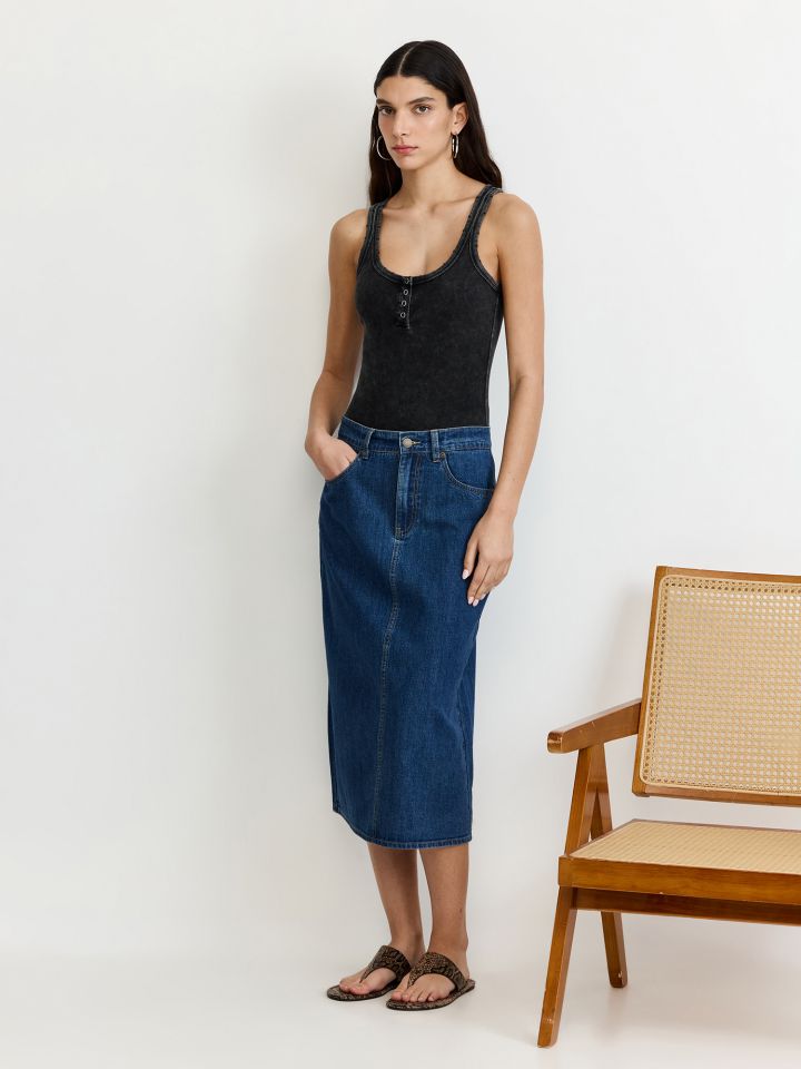 חצאית ג’ינס בתערובת פשתן