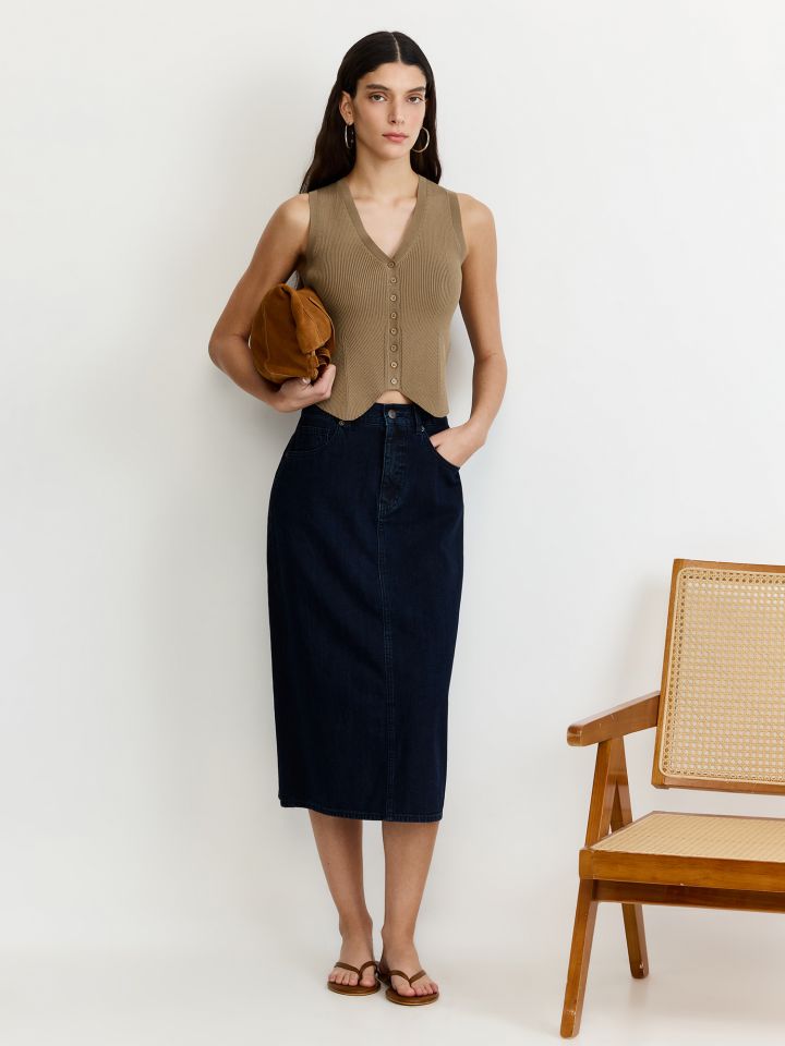 חצאית ג’ינס בתערובת פשתן