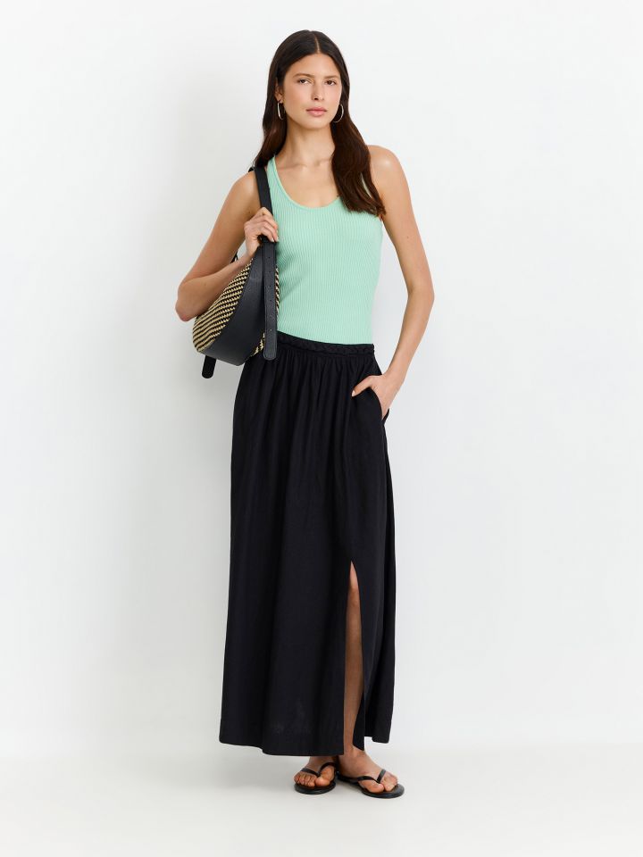 חצאית מידי בתערובת פשתן