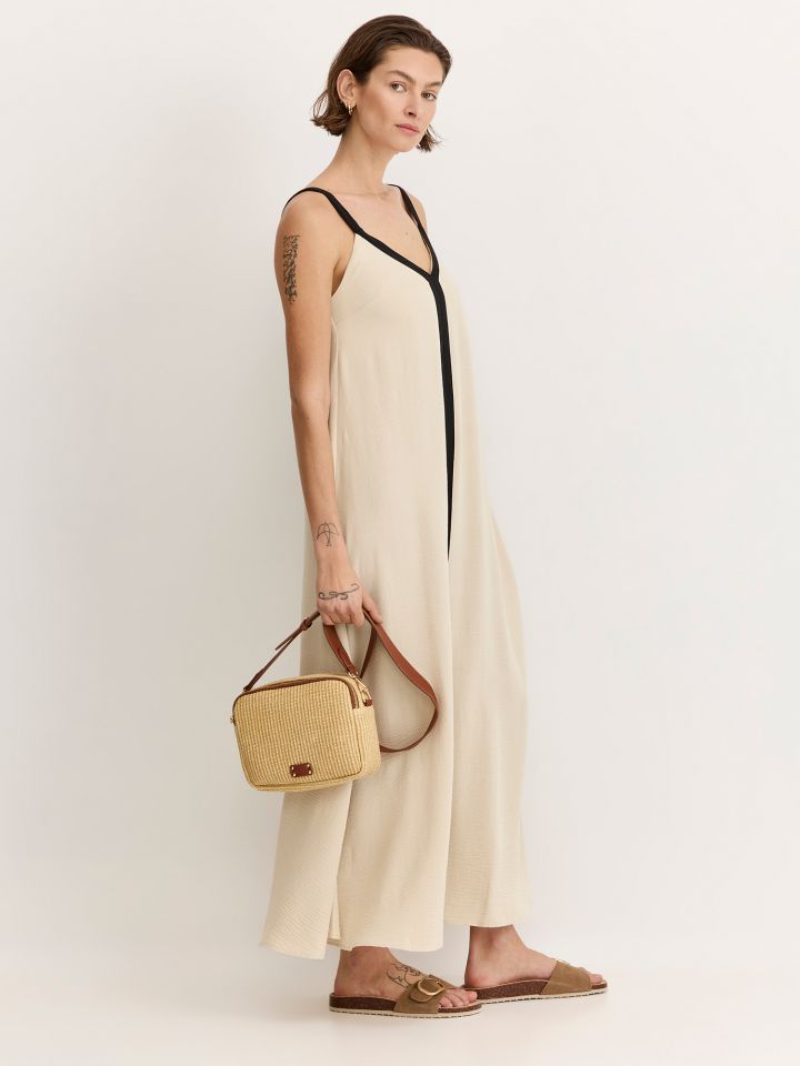 שמלת מקסי כתפיות פס קונטרסט