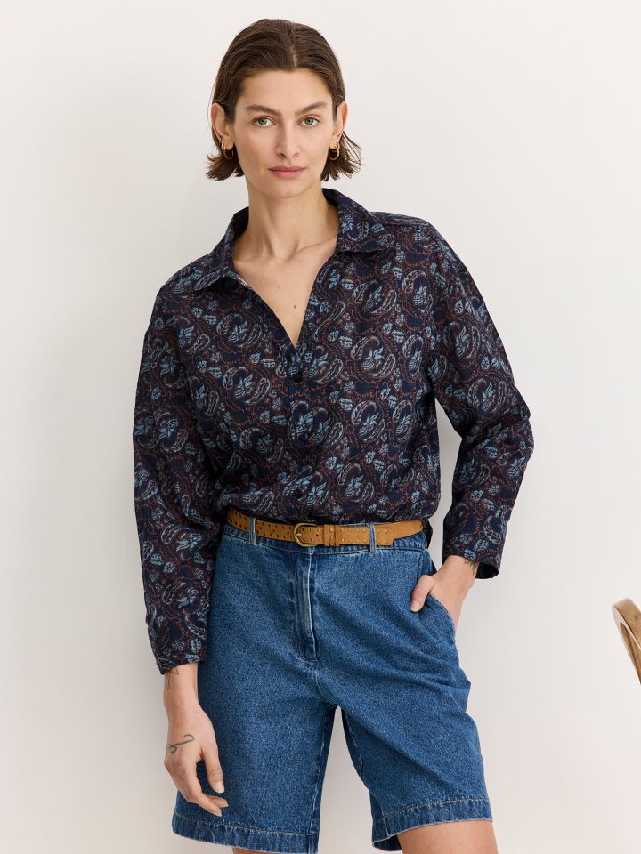 חולצת טוניקה מכופתרת פייזלי