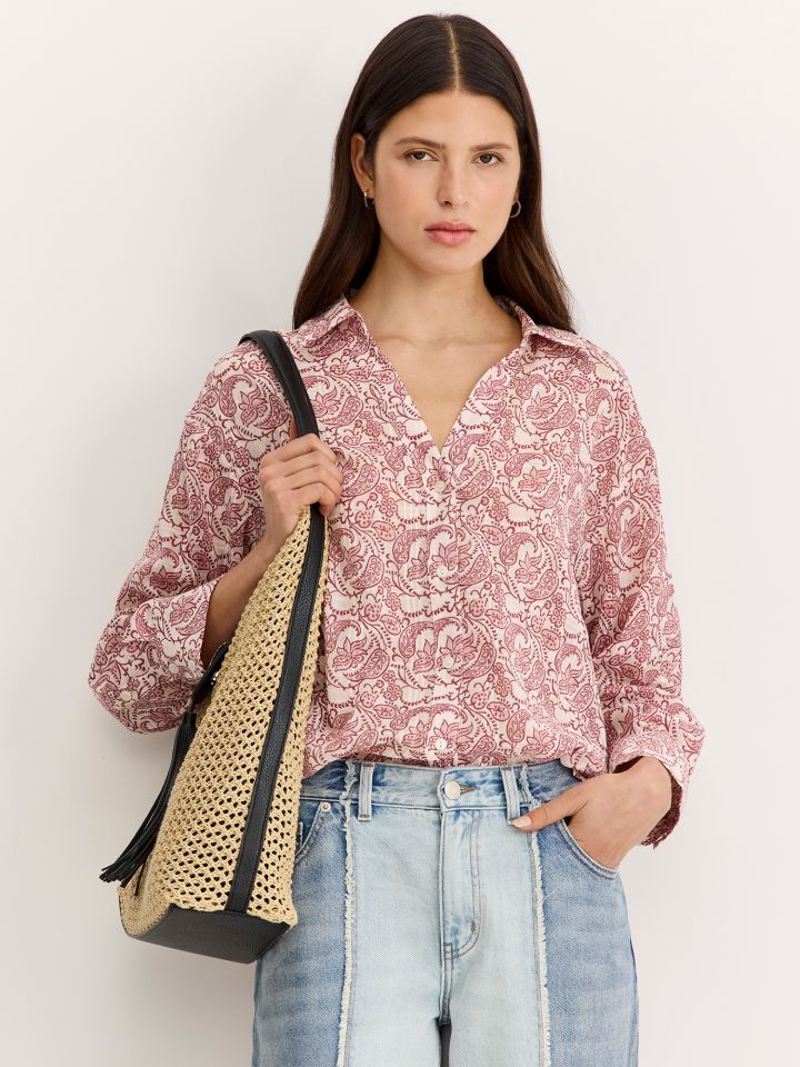 חולצת טוניקה מכופתרת פייזלי