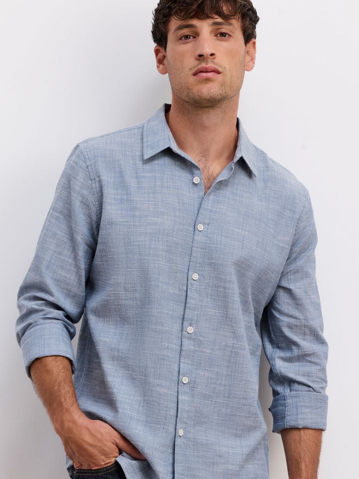 חולצה מכופתרת בטקסטורת וופל