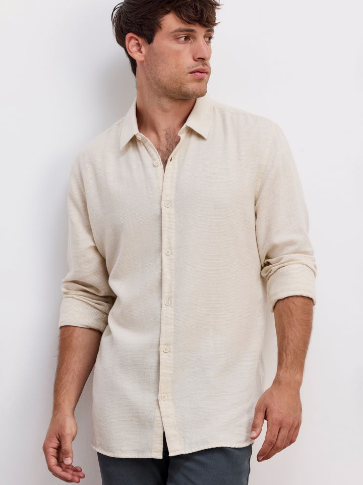 חולצה מכופתרת ארוכה וופל