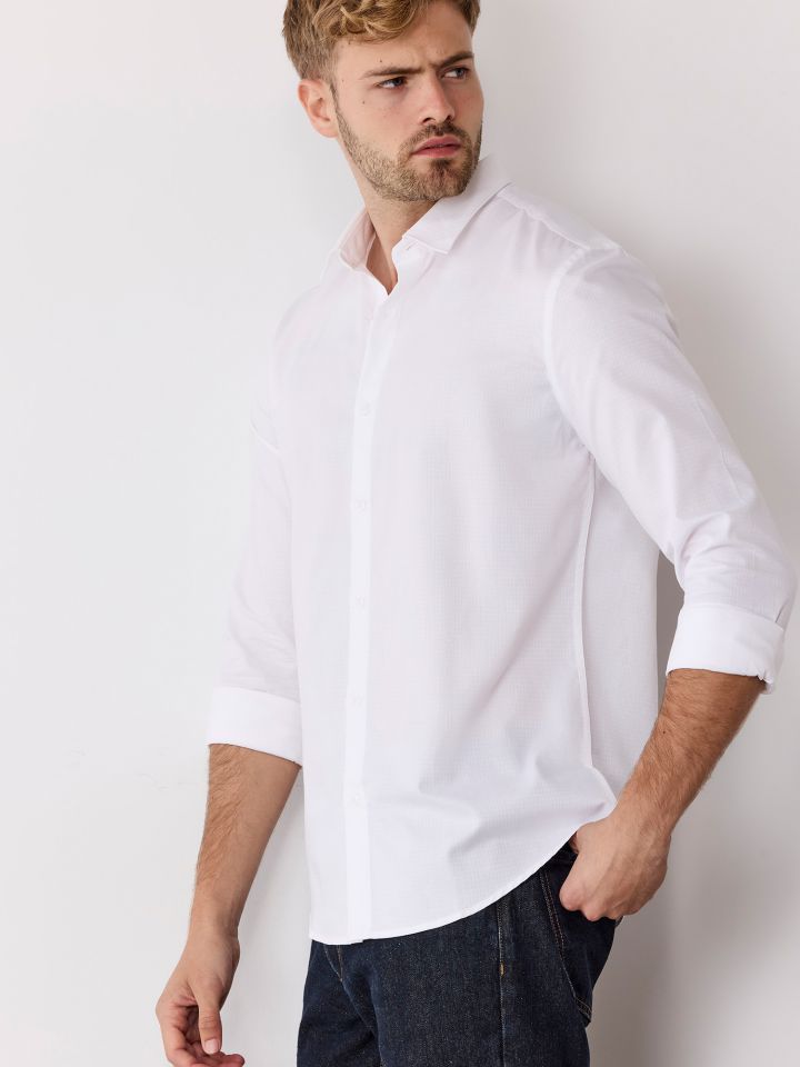 חולצת אריג מכופתרת טקסטורה