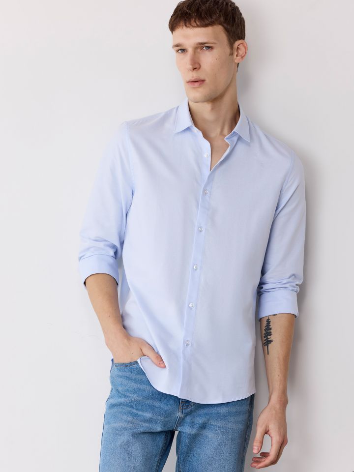 חולצה מכופתרת קלאסית טקסטורה