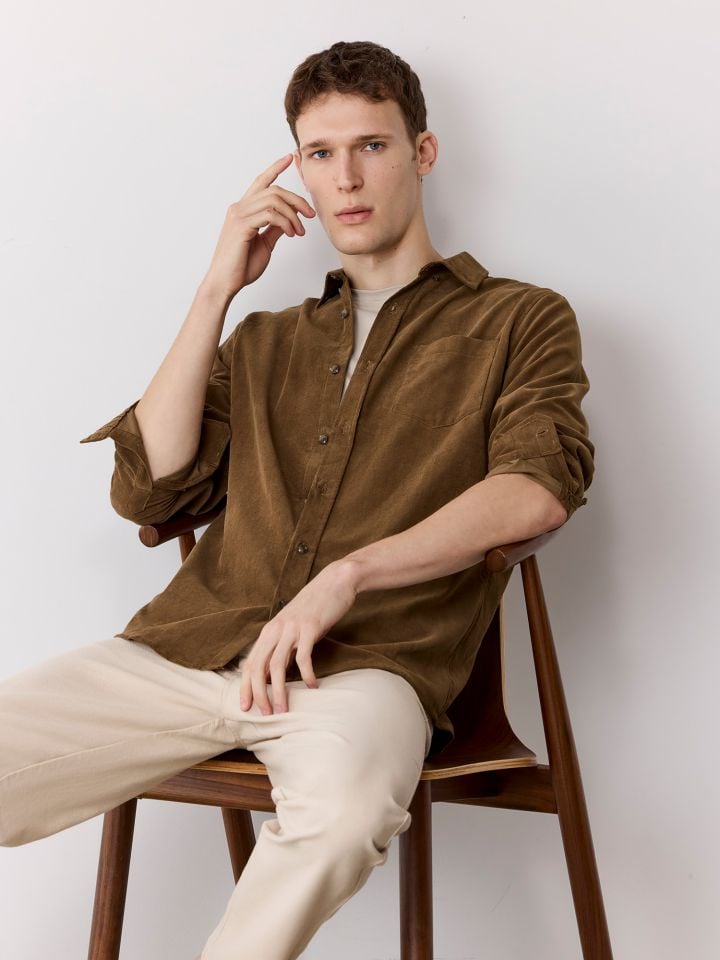 חולצה מכופתרת קורדרוי חלקה