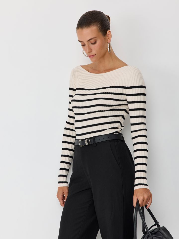 סריג פסים מחשוף סירה