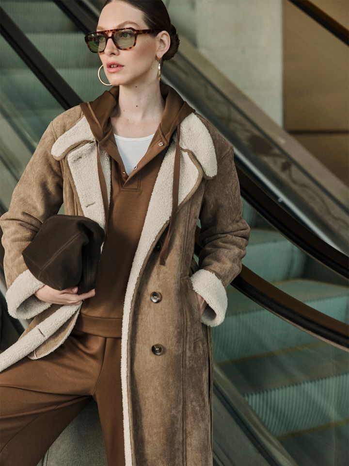 מעיל דמוי זמש ארוך