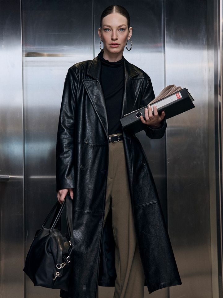 מעיל ארוך דמוי עור