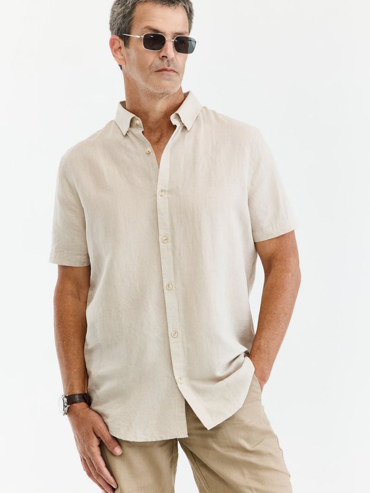 MAX MORETTI חולצה מכופתרת כותנה פשתן בגזרת רגולר פיט