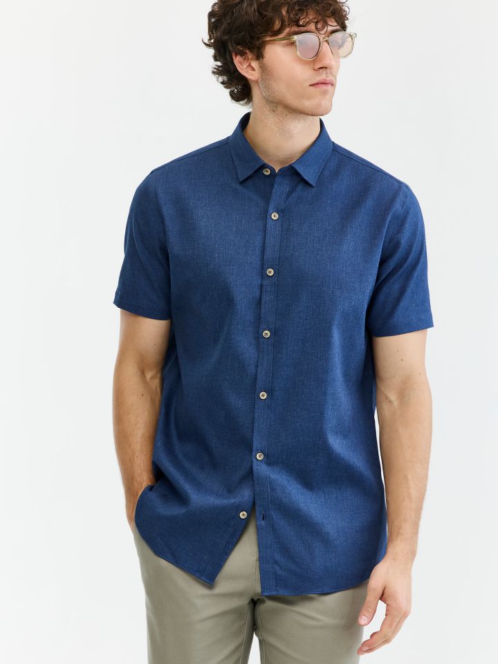 MAX MORETTI חולצה מכופתרת NON IRON מלאנג’ טקסטורה בגזרת רגולר פיט