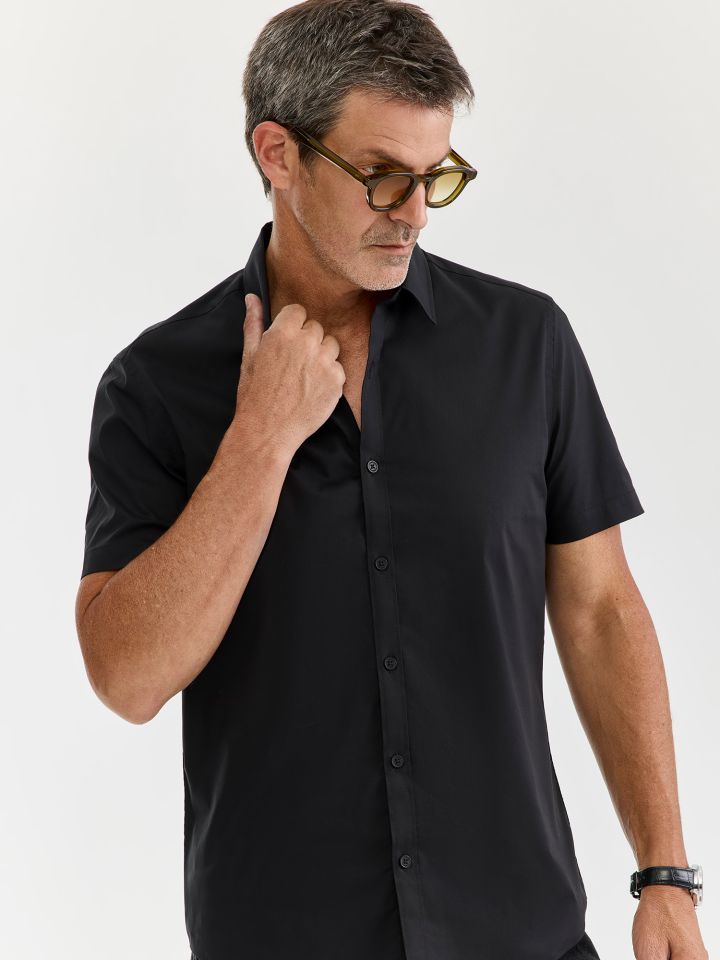 MAX MORETTI חולצה מכופתרת כותנה מעורבת בגזרת סלים פיט