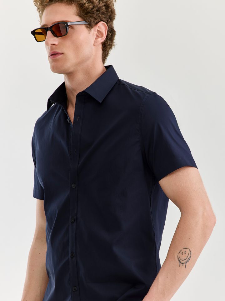 MAX MORETTI חולצה מכופתרת כותנה מעורבת בגזרת סלים פיט