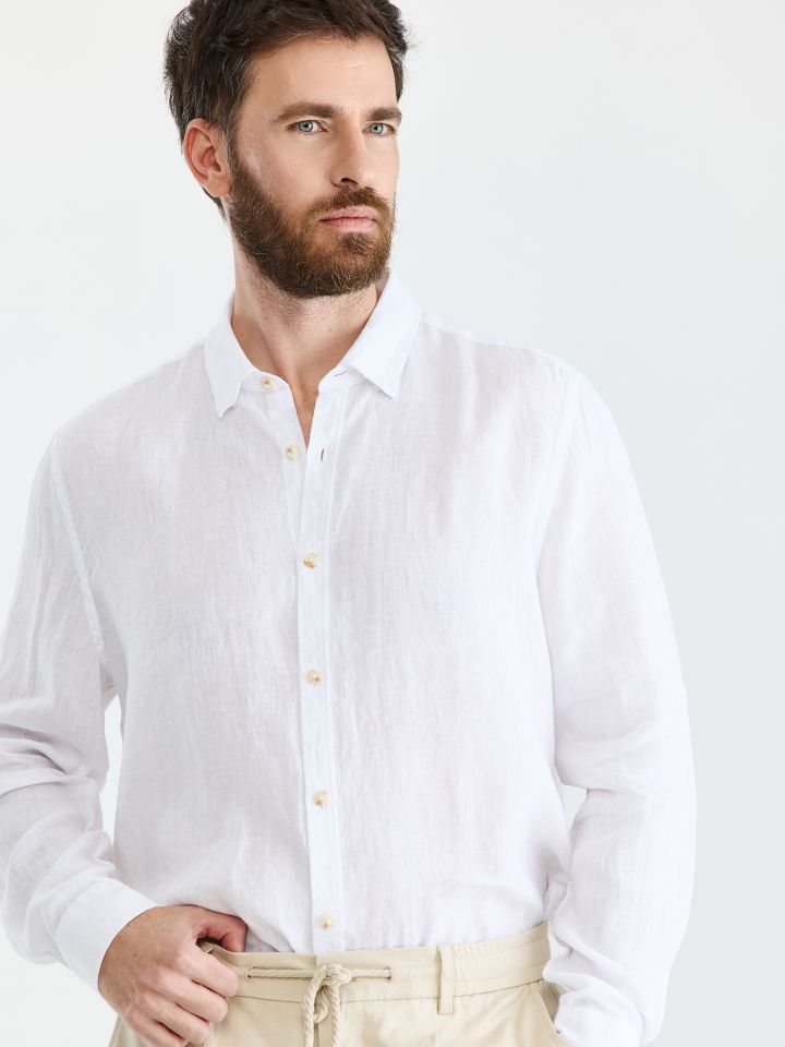 MAX MORETTI חולצה מכופתרת פשתן בגזרת מודרן פיט