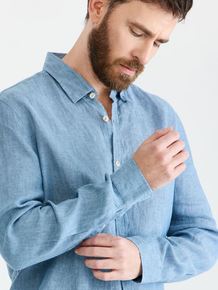 MAX MORETTI חולצה מכופתרת פשתן בגזרת מודרן פיט