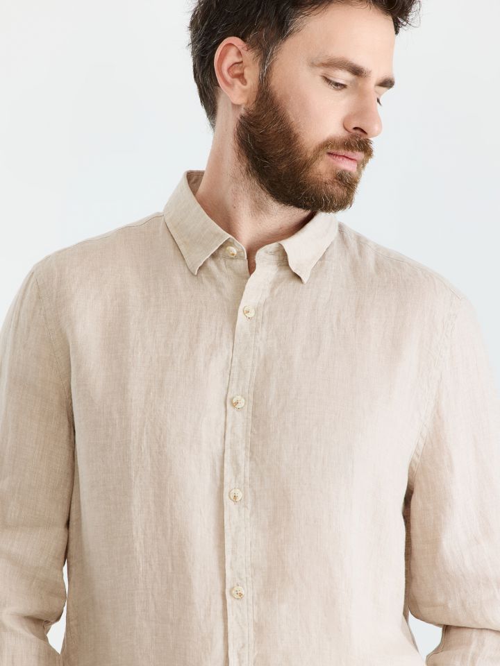 MAX MORETTI חולצה מכופתרת פשתן בגזרת מודרן פיט