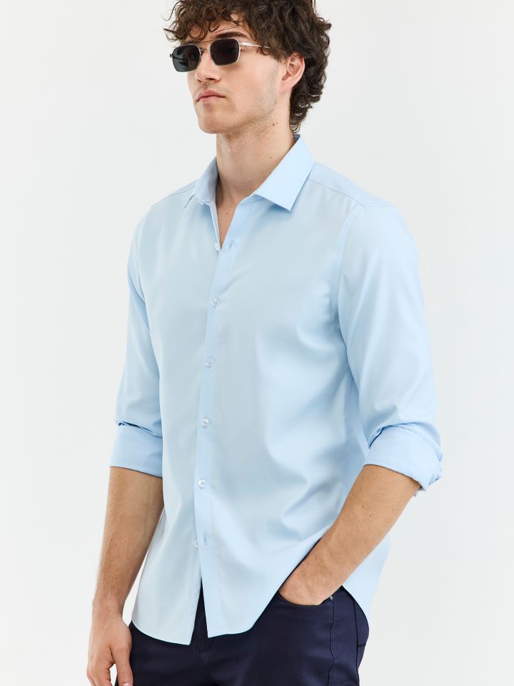 MAX MORETTI חולצה מכופתרת NON IRON טוויל בגזרת מודרן פיט