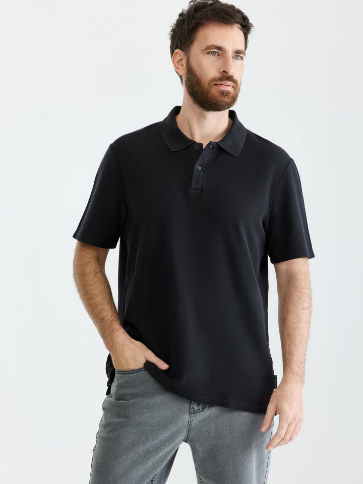 HECHTER PARIS חולצת פולו בטקסטורת דריל