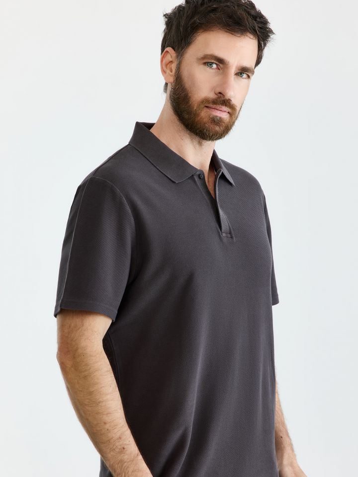 HECHTER PARIS חולצת פולו בטקסטורת דריל