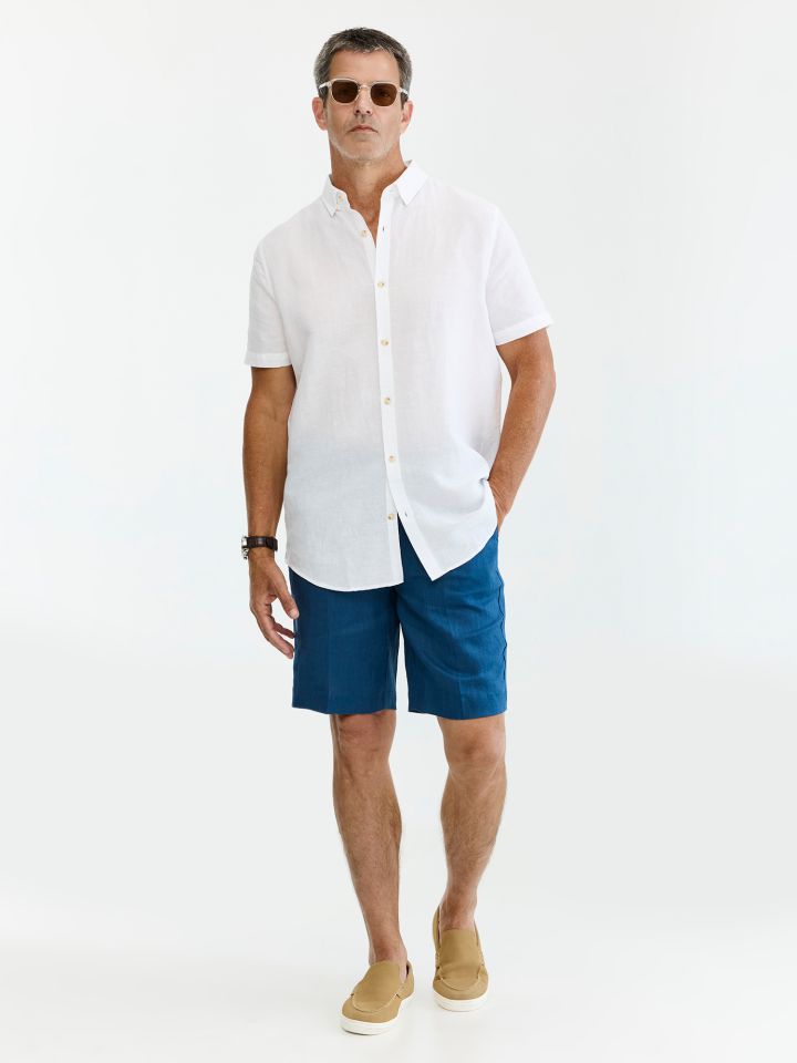 MAX MORETTI מכנס קצר פשתן בגזרת סטרייט