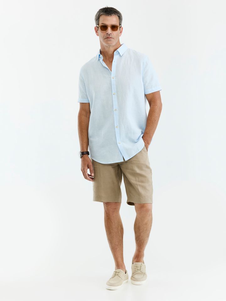 MAX MORETTI מכנס קצר פשתן בגזרת סטרייט