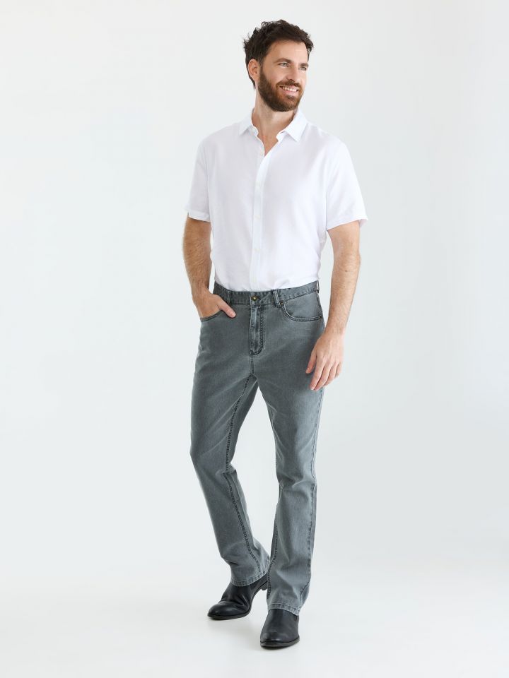 HECHTER PARIS מכנסי 5 כיסים שטופים בגזרת סטרייט