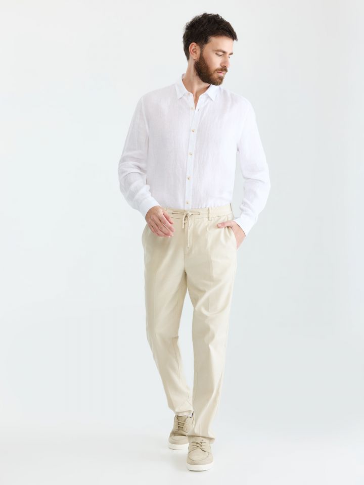 MAX MORETTI מכנסי ג’וגר תערובת פשתן בגזרת סטרייט