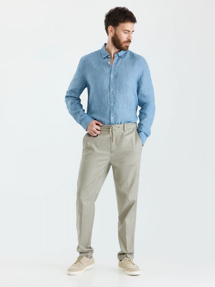 MAX MORETTI מכנסי ג’וגר תערובת פשתן בגזרת סטרייט