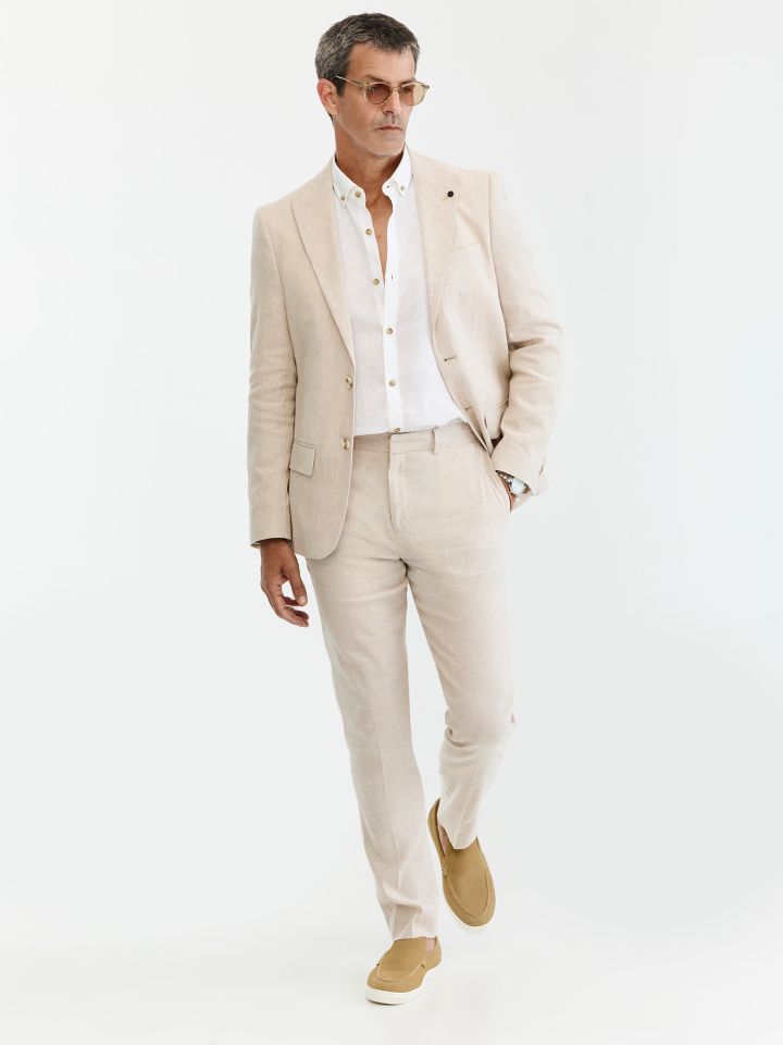 MAX MORETTI מכנס חליפה תערובת פשתן בגזרת מודרן פיט