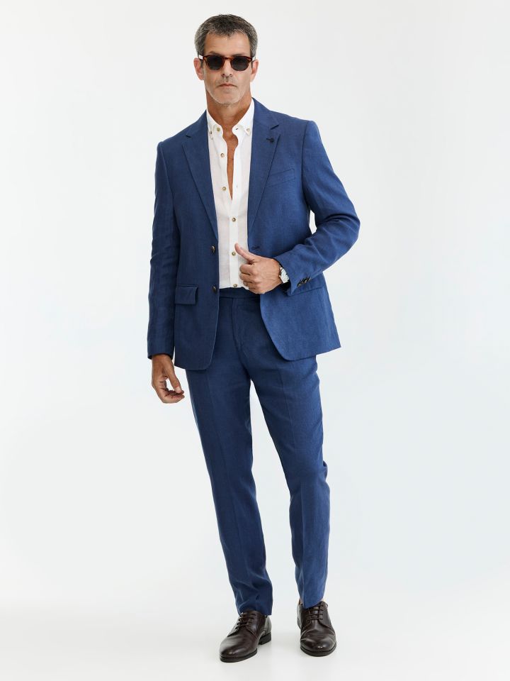 MAX MORETTI מכנס חליפה פשתן בגזרת רגולר פיט