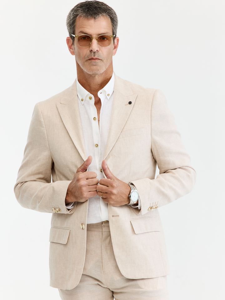 MAX MORETTI ג’קט חליפה תערובת פשתן בגזרת מודרן פיט