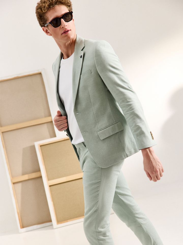 HECHTER PARIS ג’קט חליפה תערובת פשתן בגזרת מודרן פיט