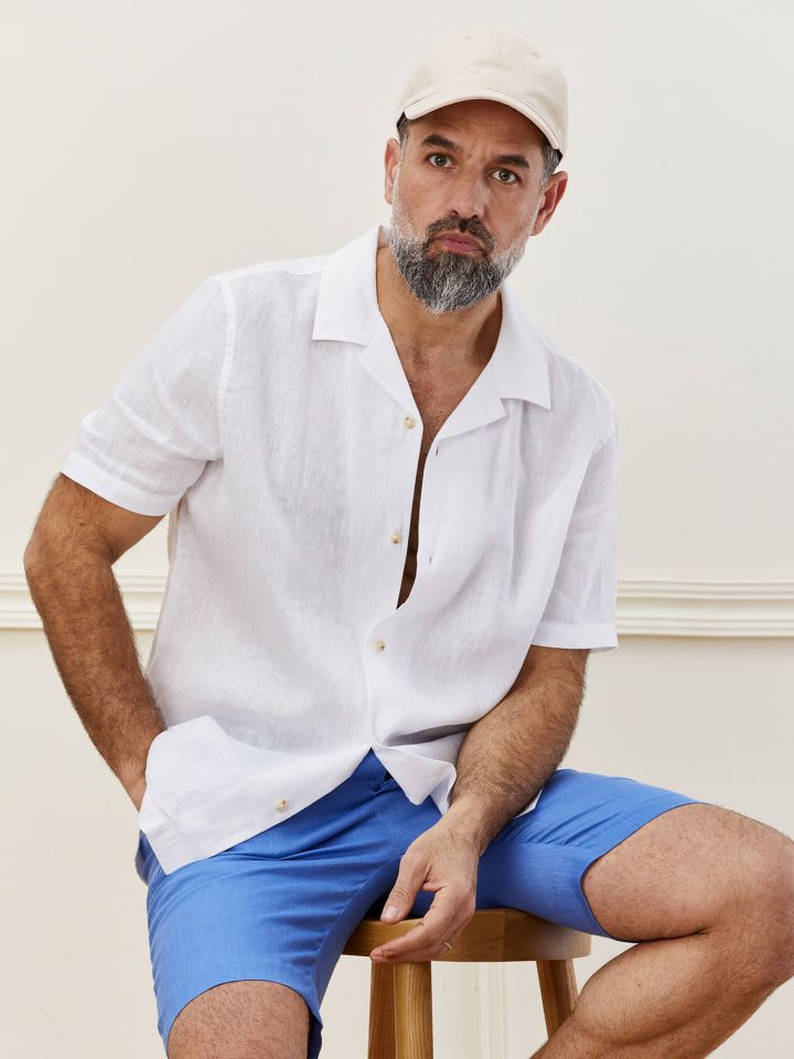 MAX MORETTI חולצה מכופרת פשתן עם צווארון קאמפ