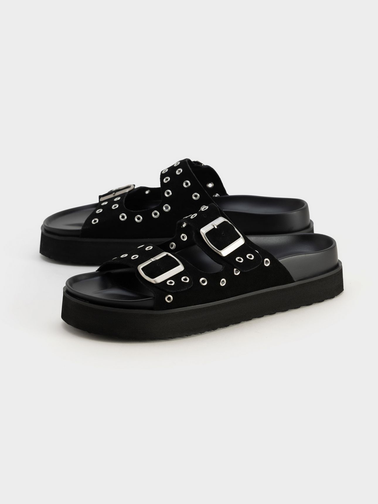 כפכפי פלטפורמה עור זמש רצועות