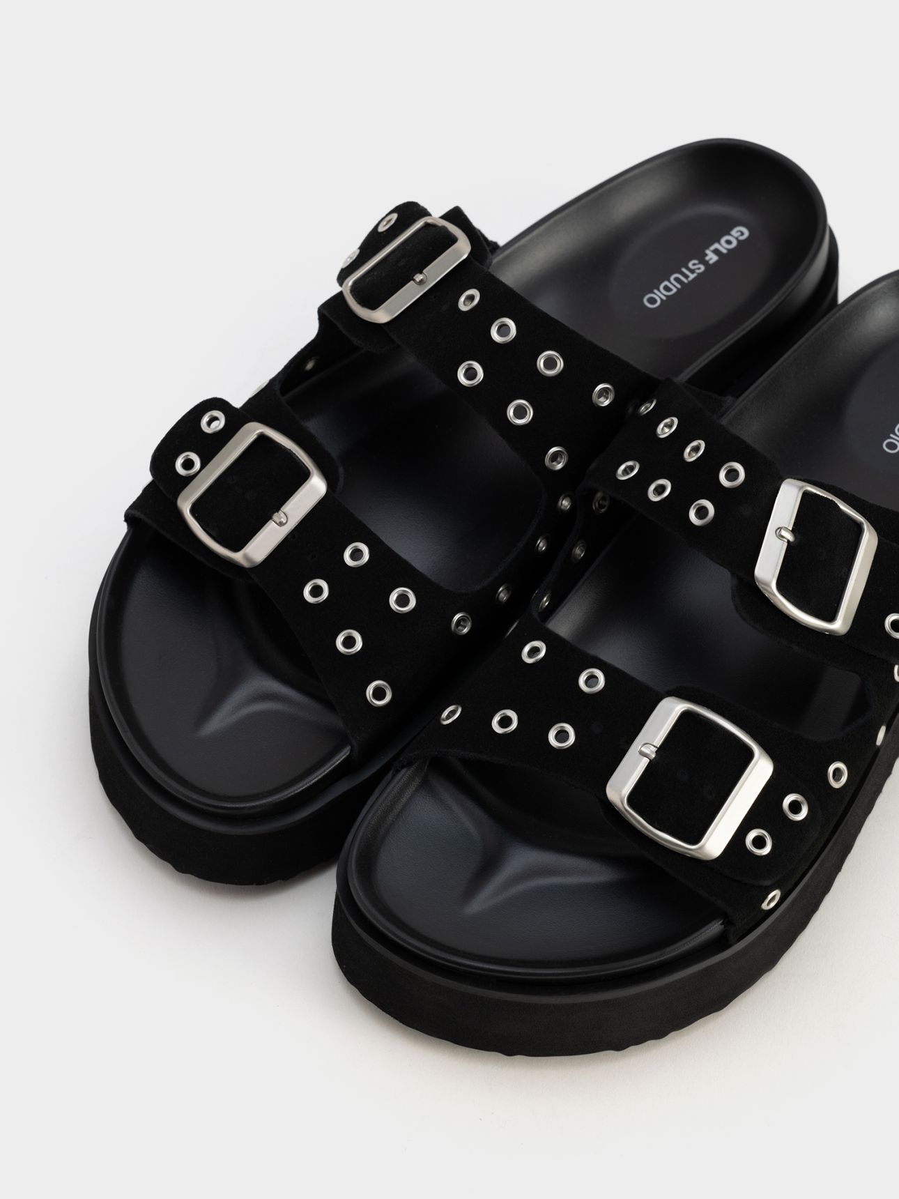 כפכפי פלטפורמה עור זמש רצועות