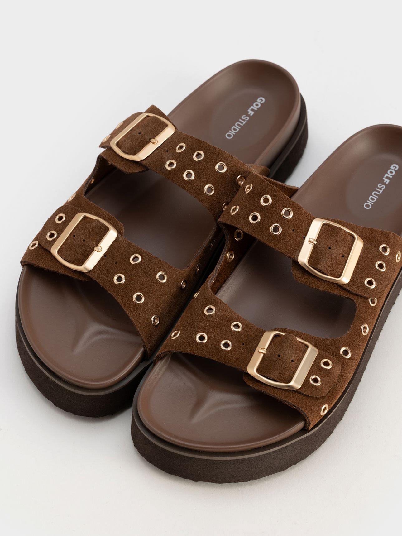 כפכפי פלטפורמה עור זמש רצועות