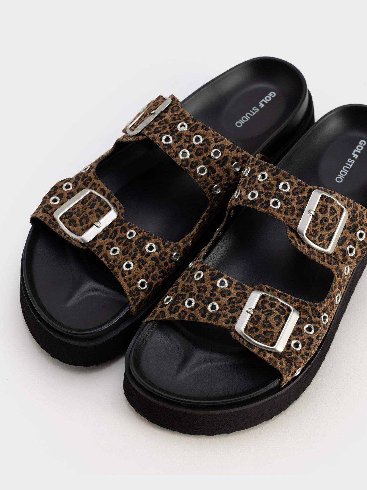 כפכפי פלטפורמה עור זמש רצועות