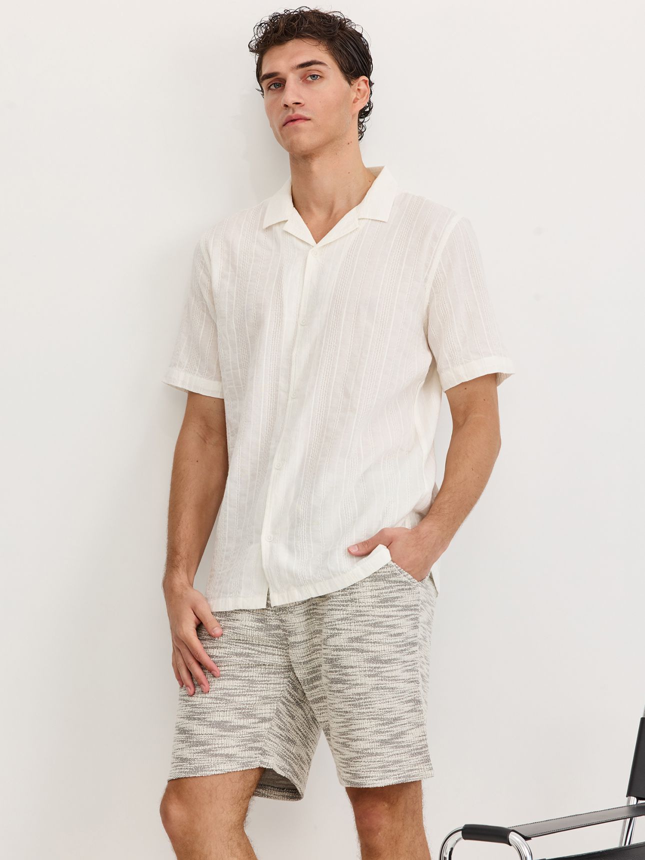 חולצת אריג קאמפ שרוול קצר פסים