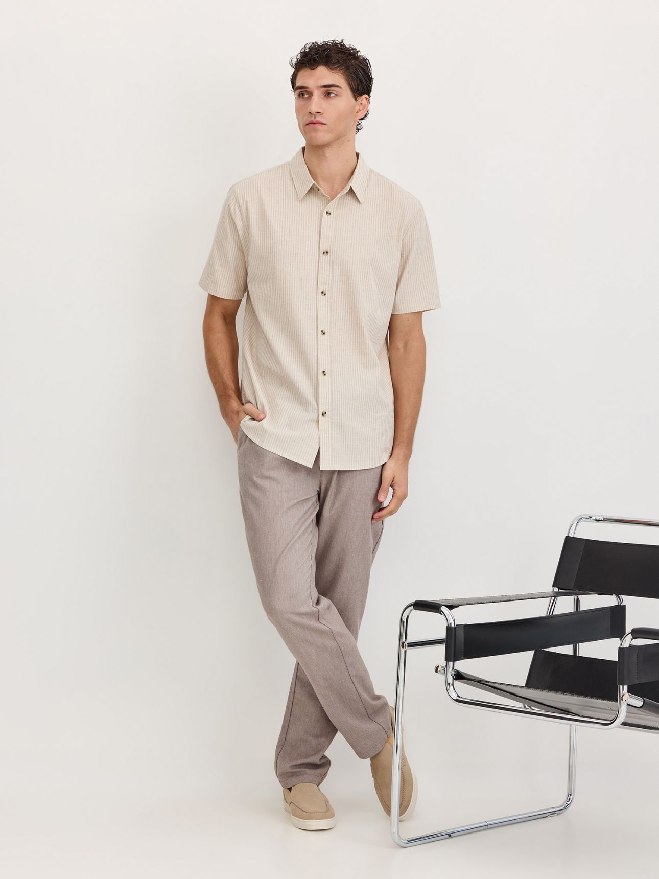 חולצת אריג קצרה פסים